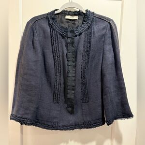 Prada Vintage Dark Navy Linen Blend Minimalist Blazer Made in Italy Size 46